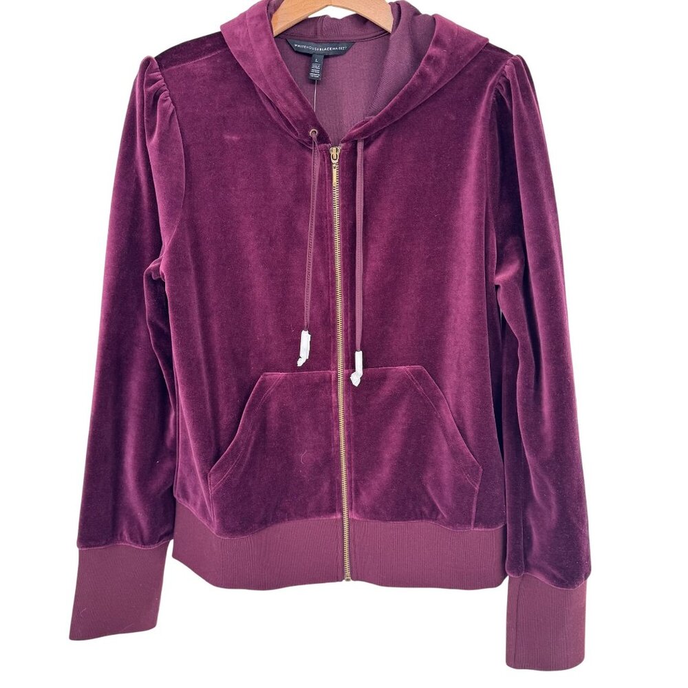 Whitehouse Black Market Burgundy Hooded Velvet Zip-Up Jacket size large new $89